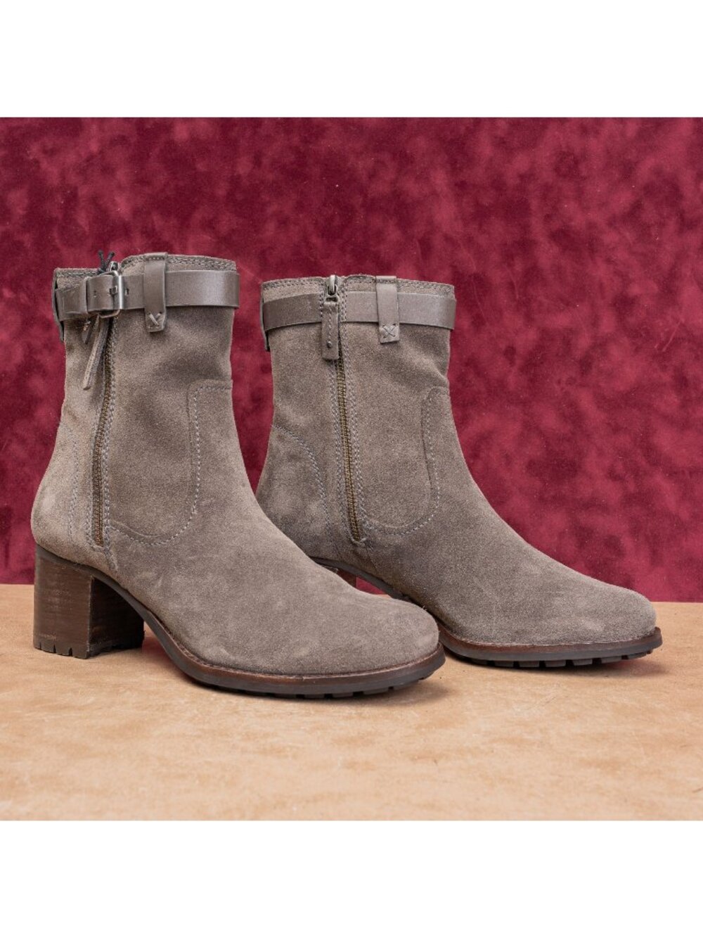 Trask Women Madison Waterproof Grey Suede Moto Biker Buckle Boots size 11